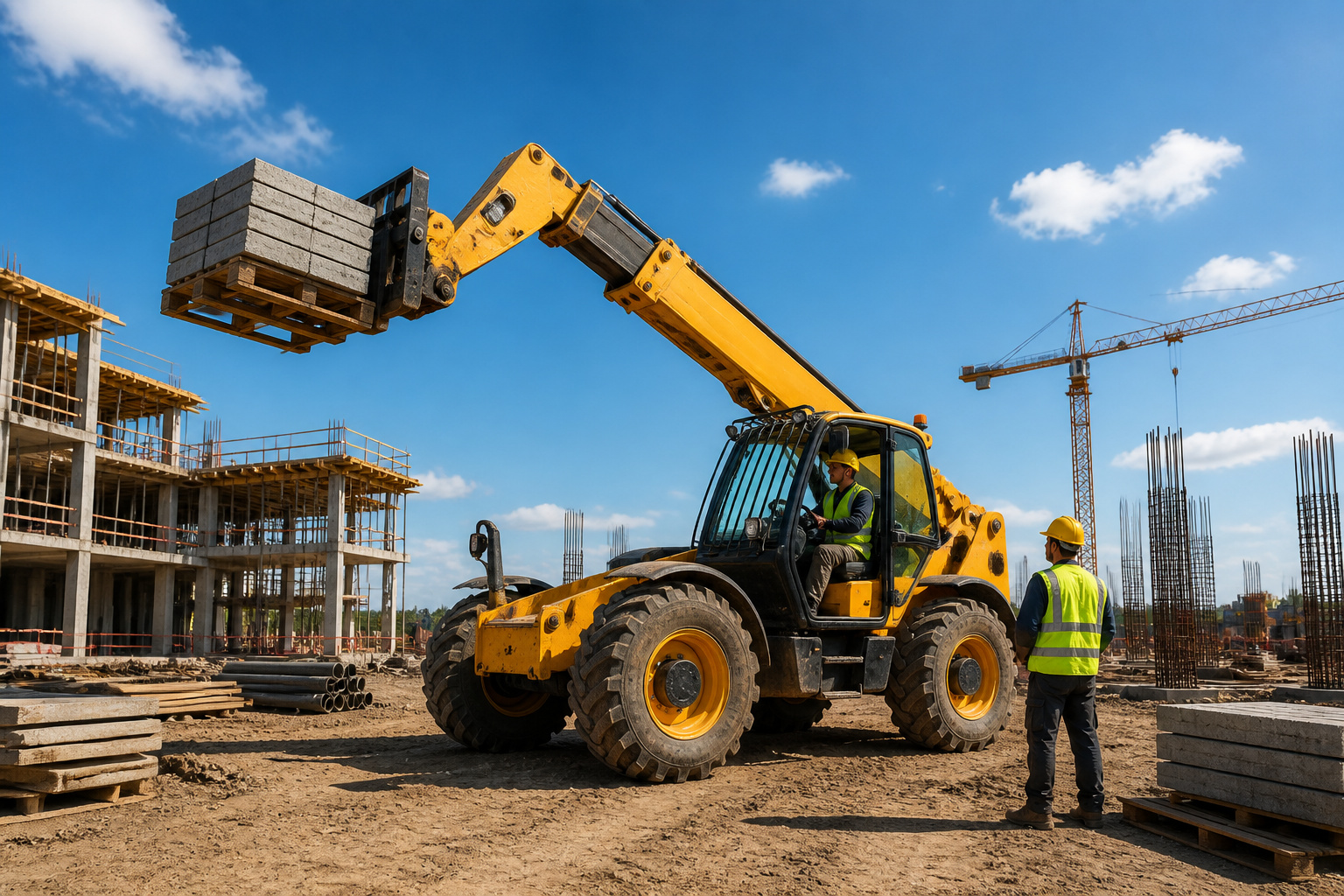 Chantier de construction avec telescopique