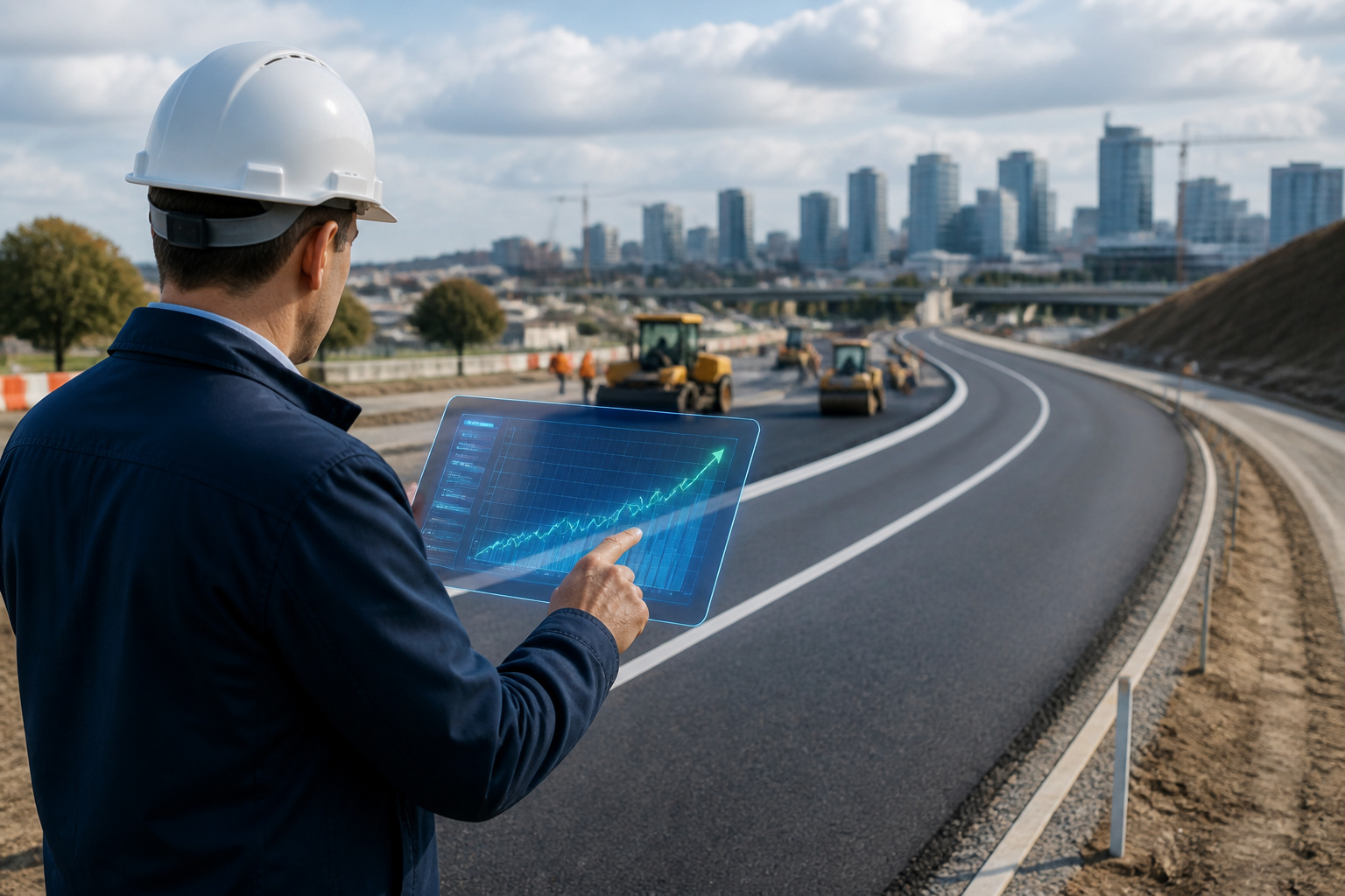Ingenieur analysant les donnees sur un chantier