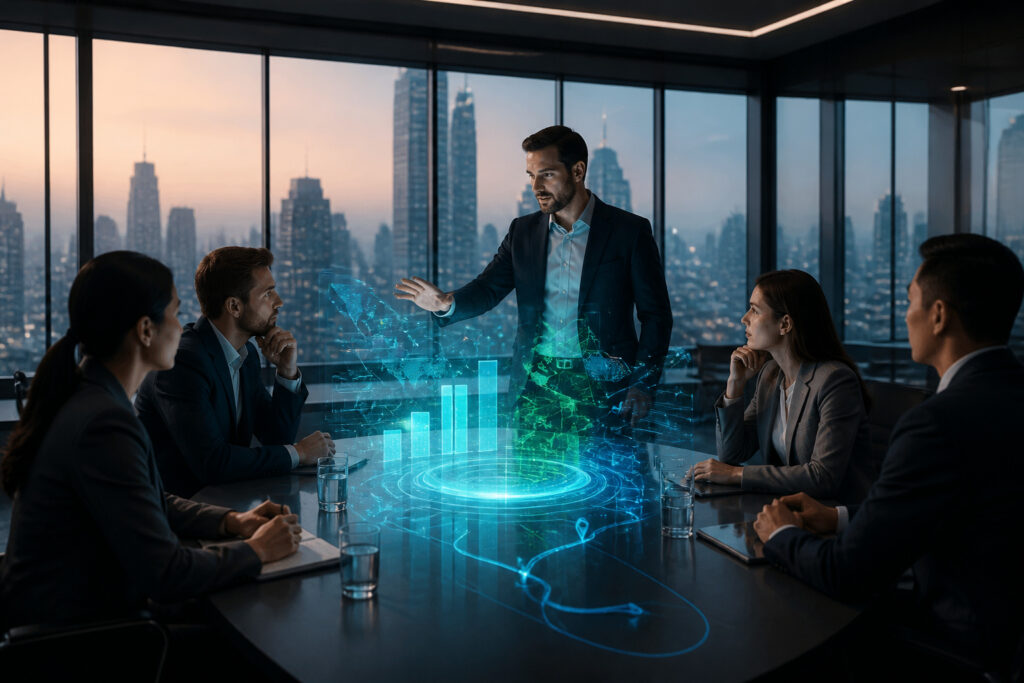 Reunion strategique avec projection holographique
