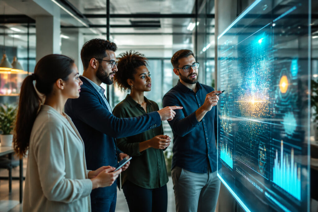 Collaboration futuriste sur ecran interactif