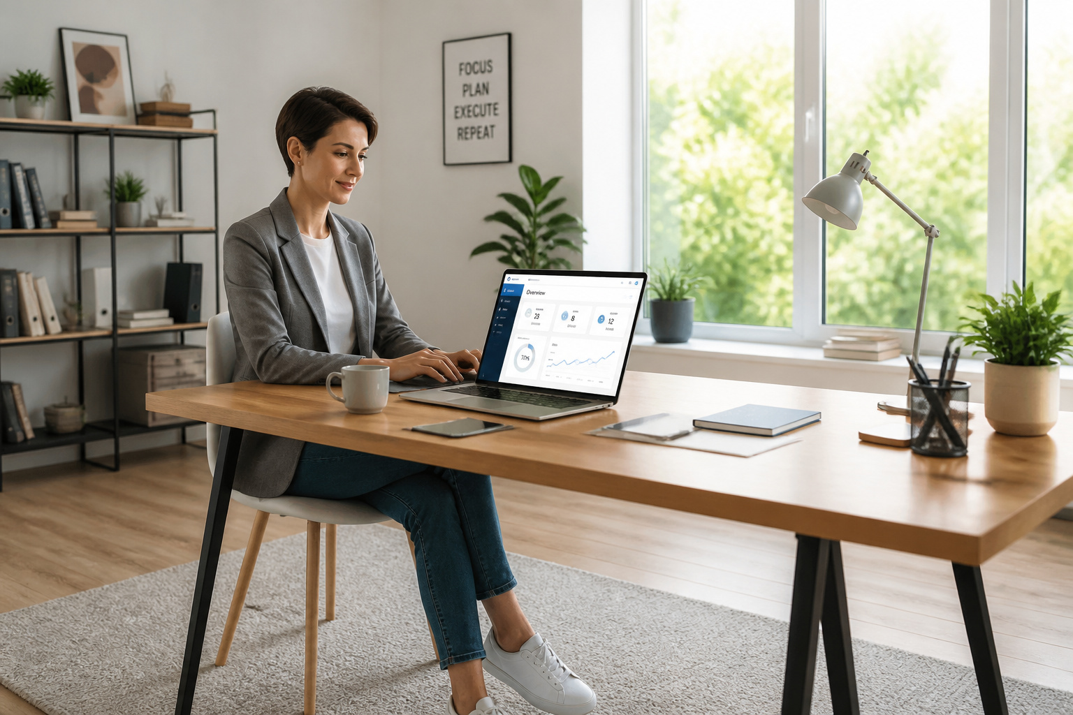 Femme travaillant dans un bureau moderne